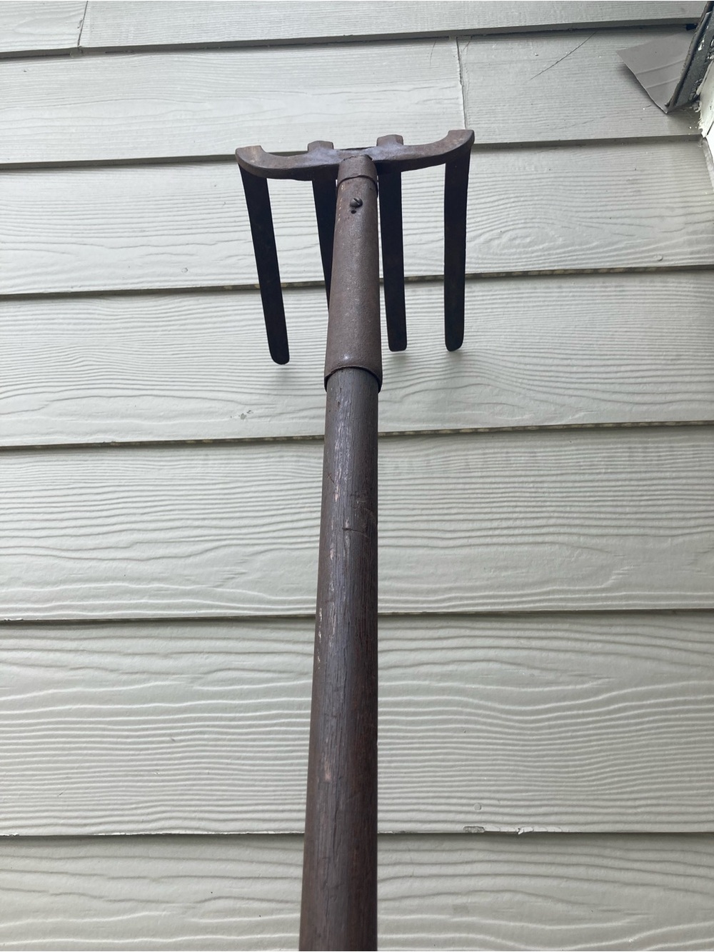 Vintage Farming Tool Wood Handle Manure Drag Rake 4 Tine Stamped Dorcy - Picture 7 of 14